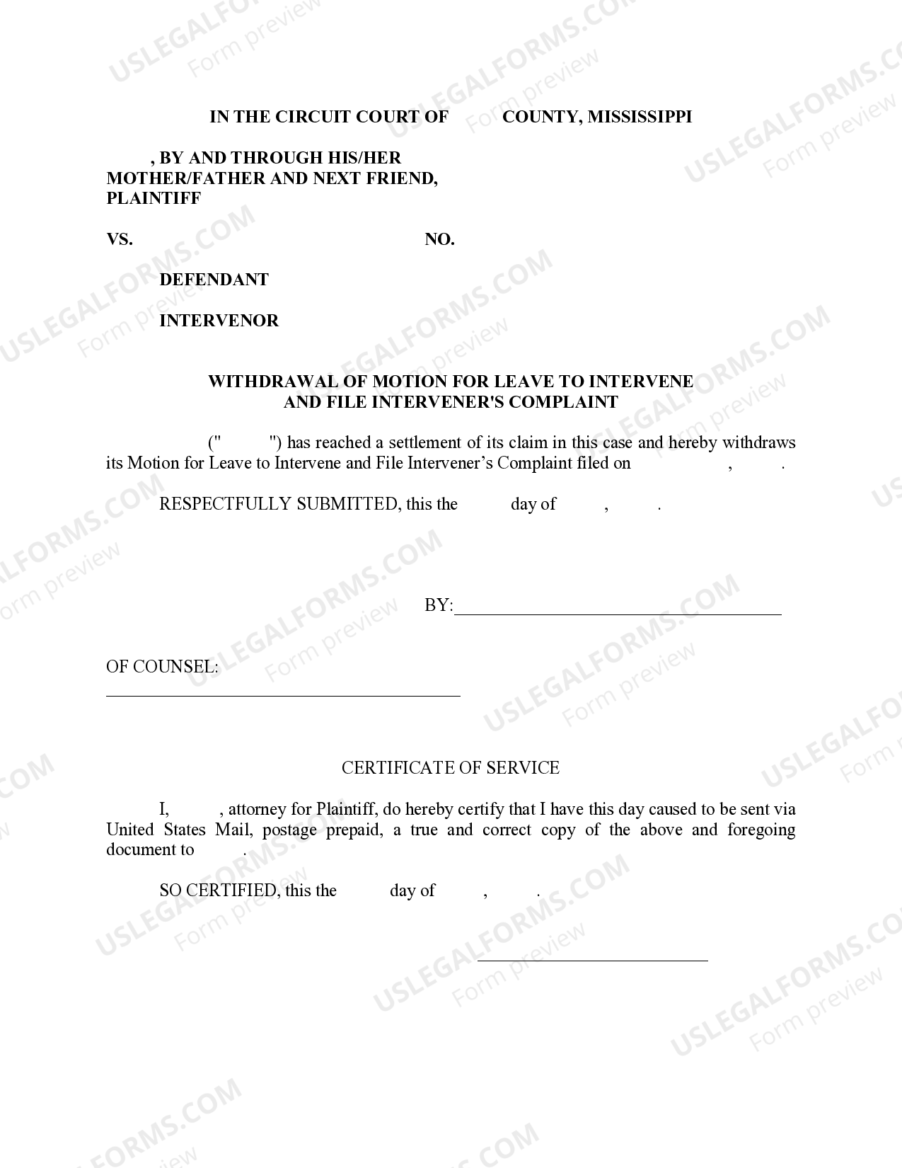 Mississippi Withdrawal Of Motion To Intervene US Legal Forms