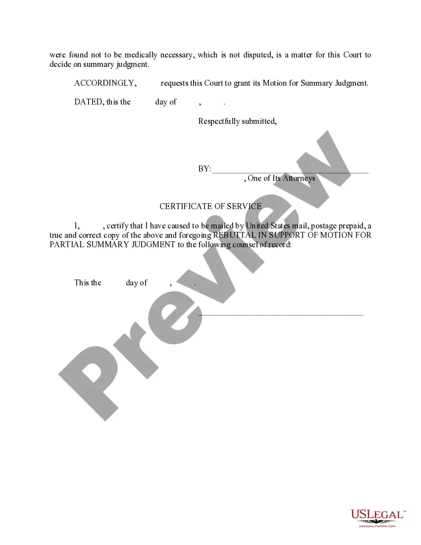 Preview Rebuttal and Support of Motion for Summary Judgment