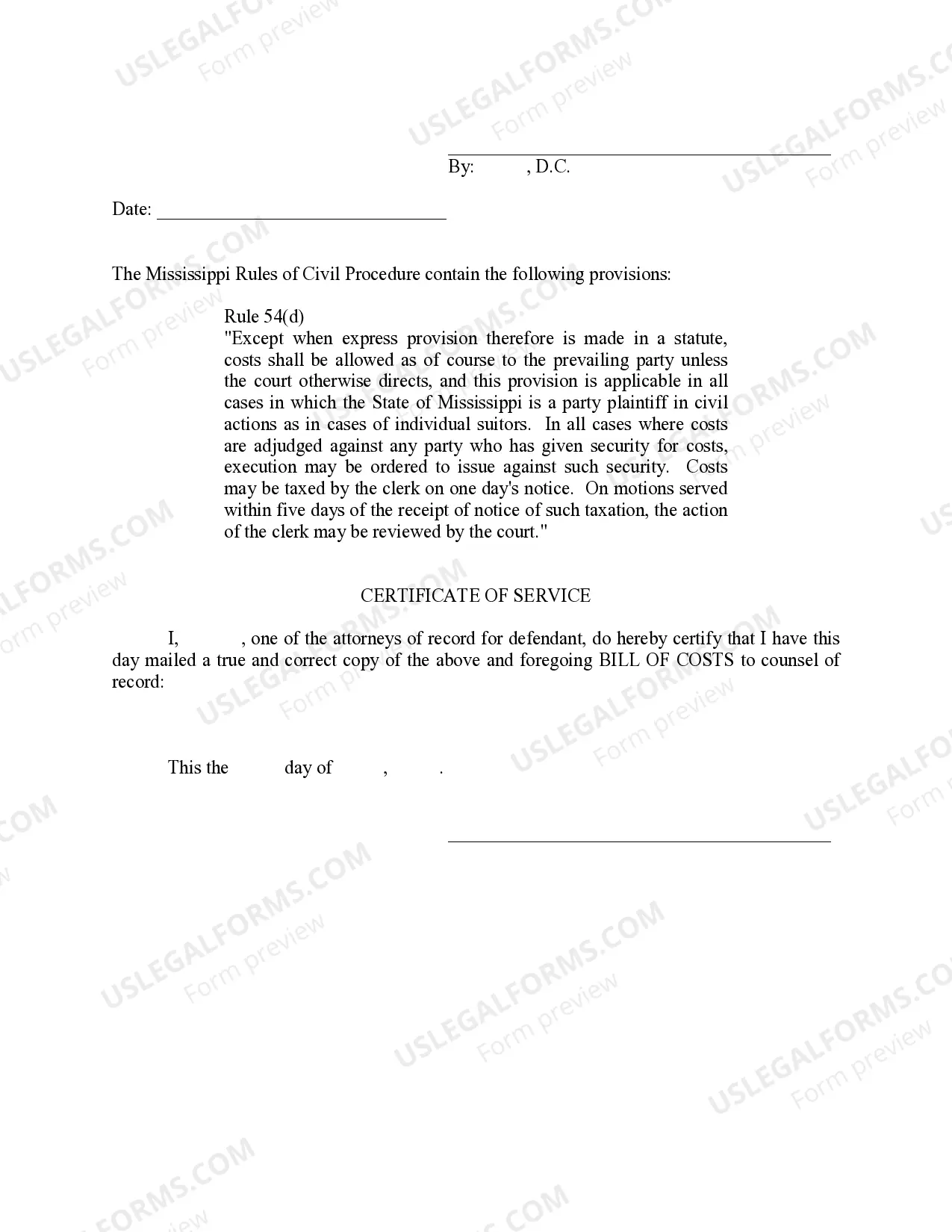 Preview Bill of Cost