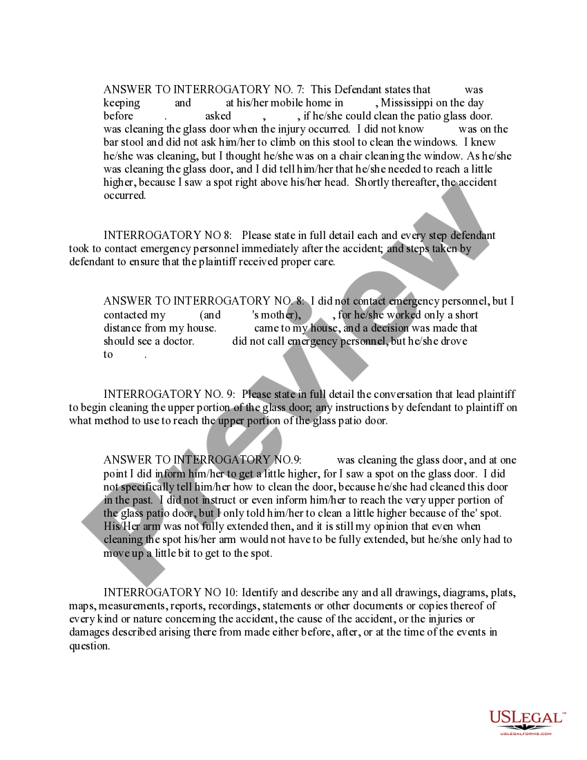 Mississippi Response to Interrogatories by Defendant | US Legal Forms