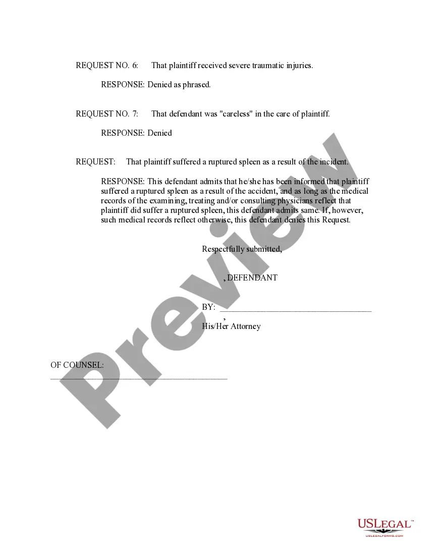 Preview Defendant Response to Request for Admissions