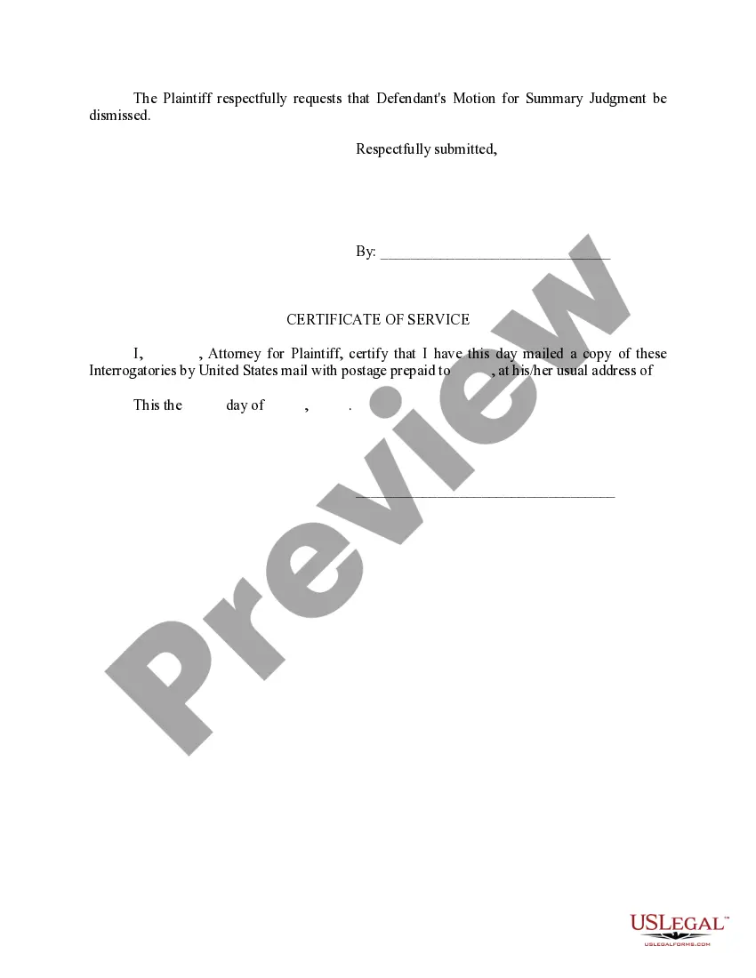 Preview Response to Motion for Summary Judgment