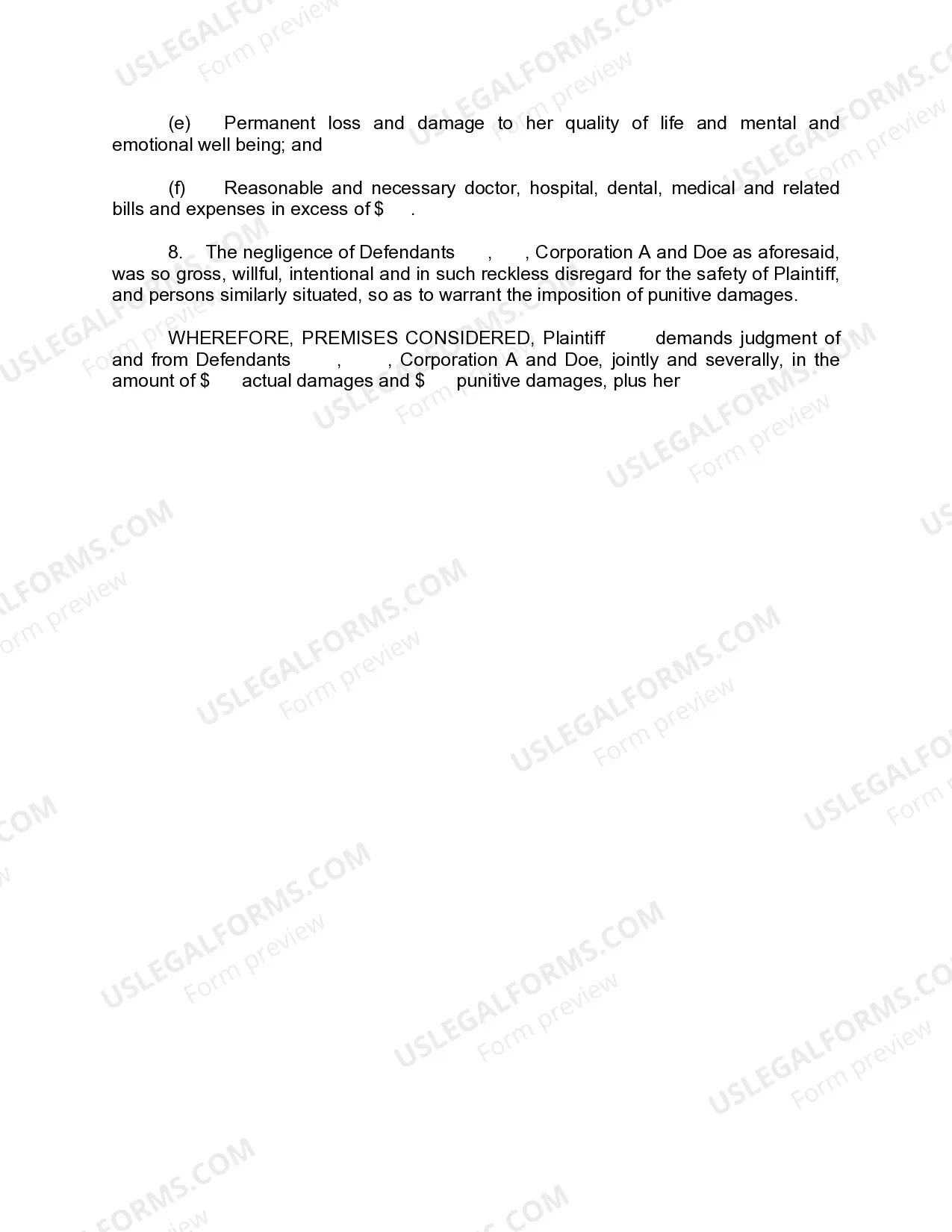 Preview Complaint vs Defendant Corporation - Motor Vehicle Accident