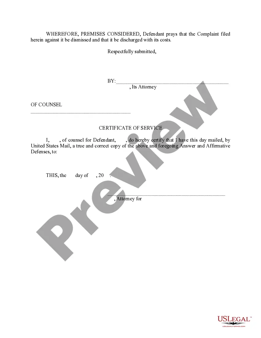 Preview Answer and Affirmative Defenses