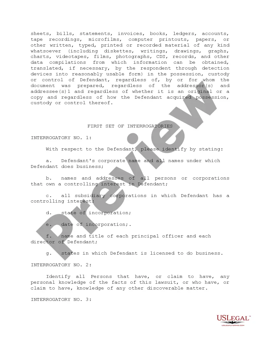 Get Plaintiff's First Set of Interrogatories and Requests for Production of Documents to Defendant Preview Plaintiff's First Set of Interrogatories and Requests for Production of Documents to Defendant