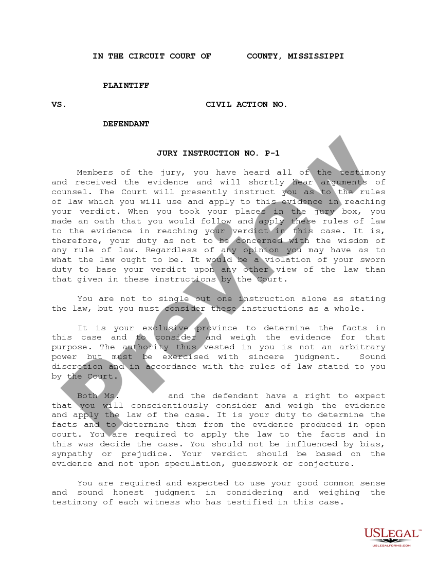 Mississippi Jury Instructions Jury Instructions US Legal Forms