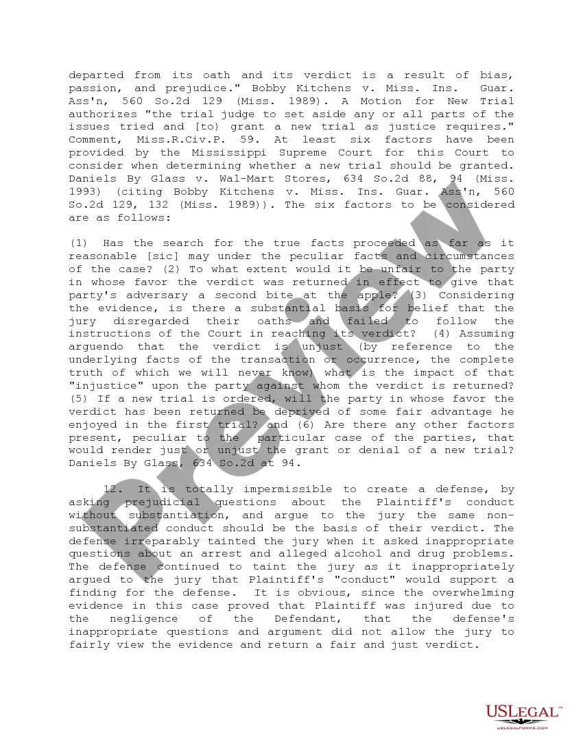 Preview Motion for Judgment Notwithstanding the Verdict, or in the Alternative, for a New Trial