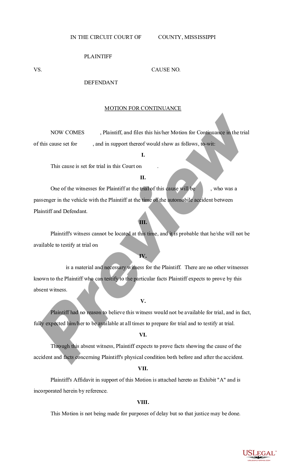 minnesota template motion for continuance