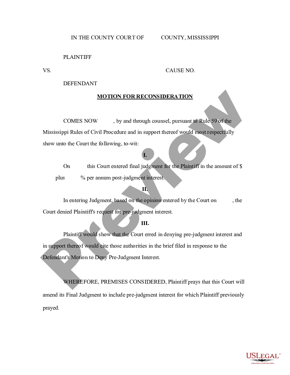 motion for reconsideration florida sample