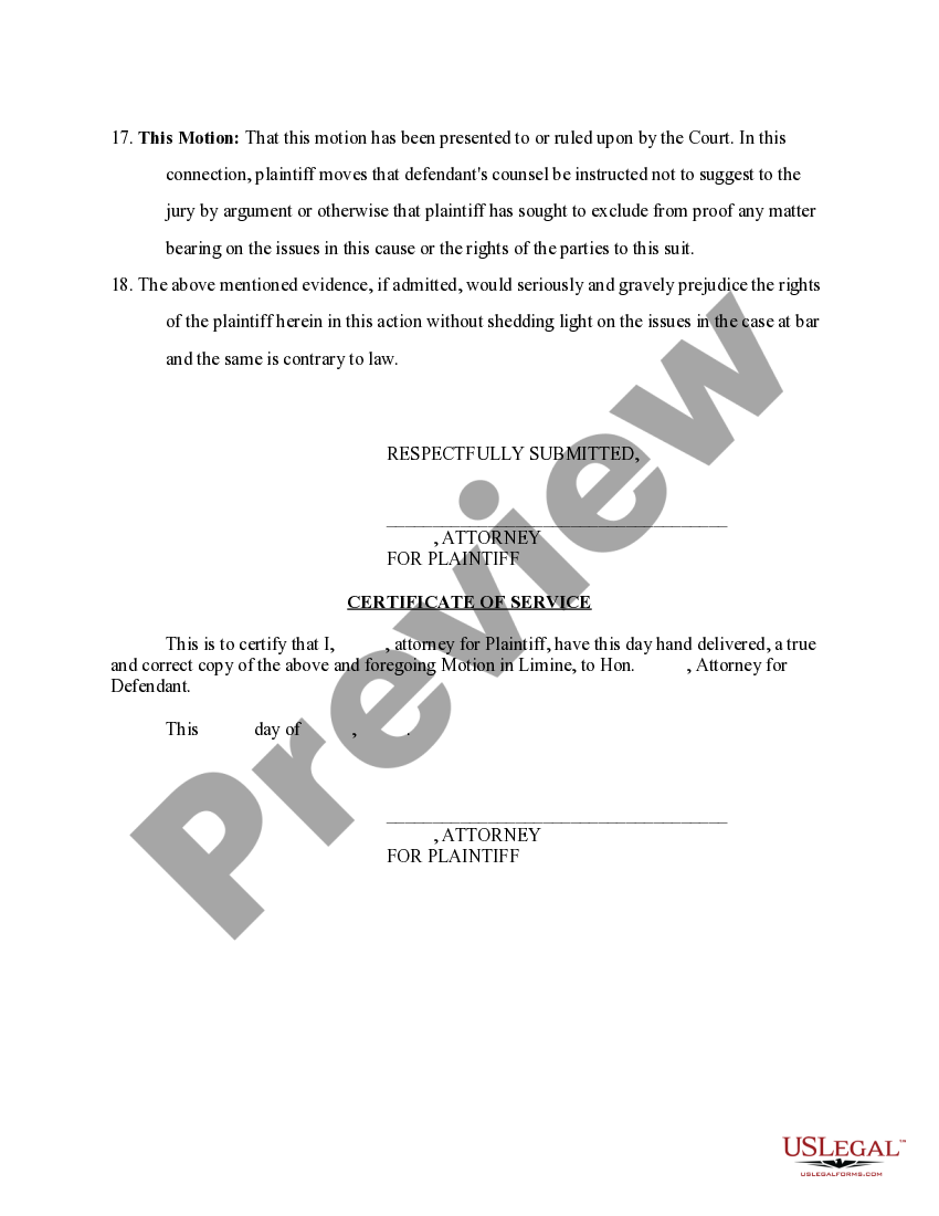 Mississippi Motion in Limine Motion In Limine US Legal Forms