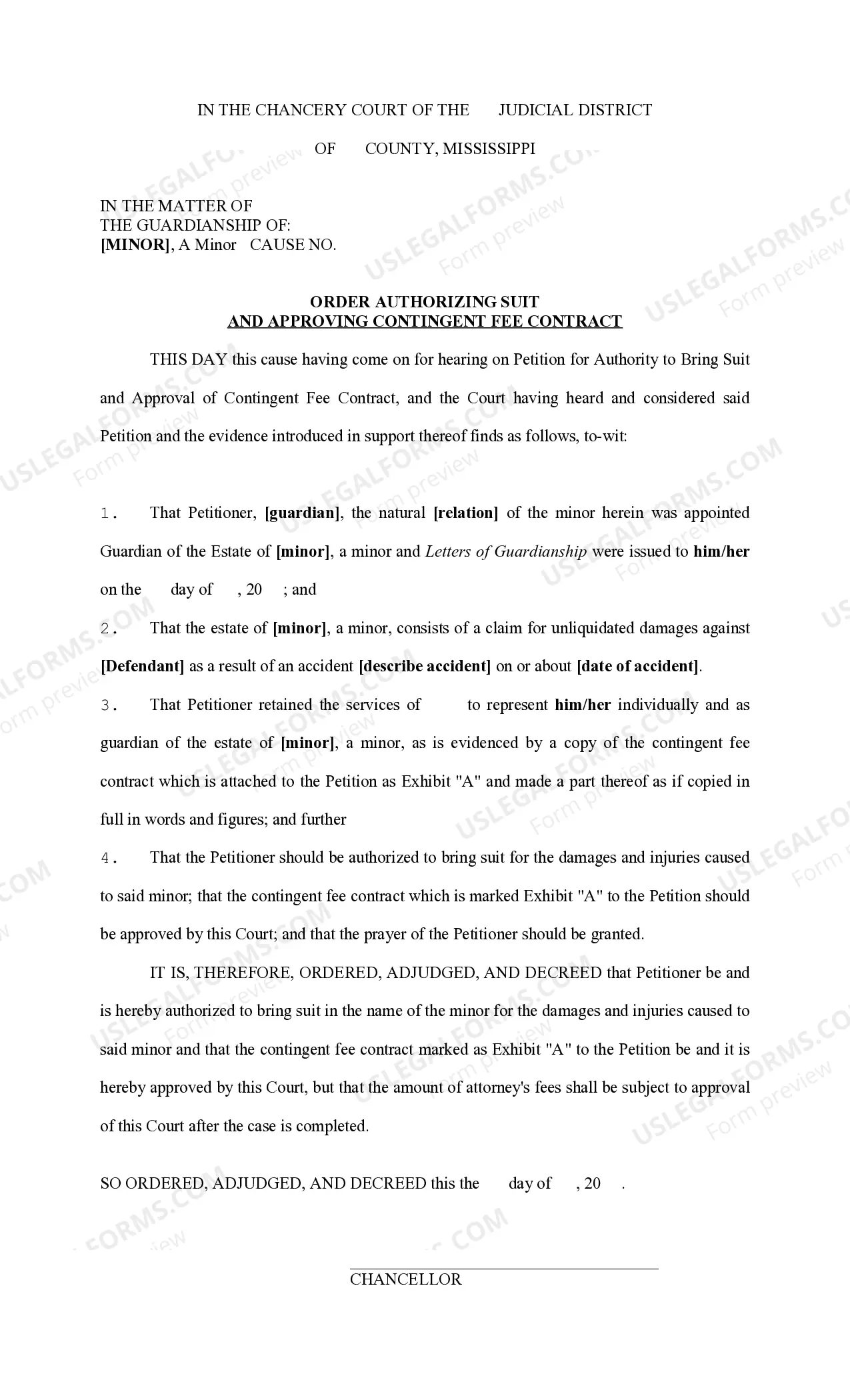 Preview Petition for Authority to Bring Suit and for Approval of Contingent Fee Contract