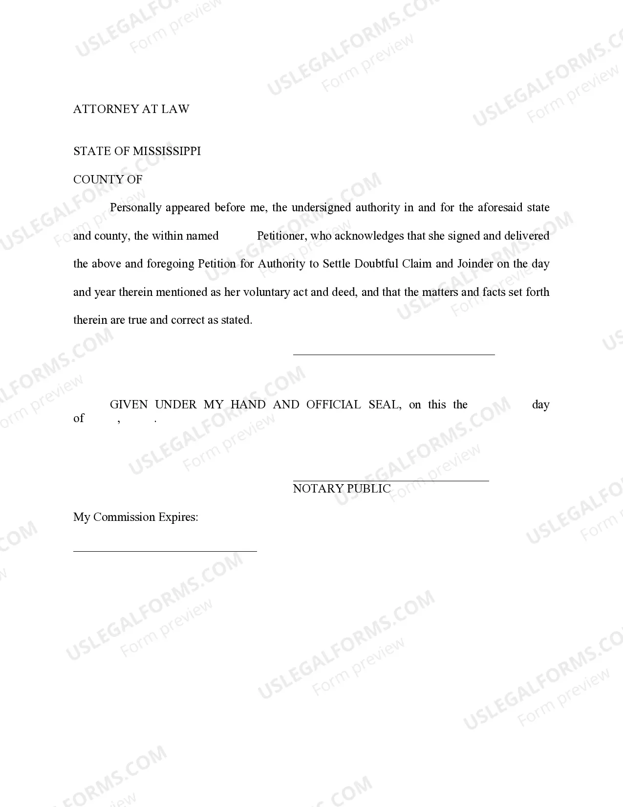 Preview Petition for Authority to Settle Doubtful Claim, With Joinder - School Bus Injury