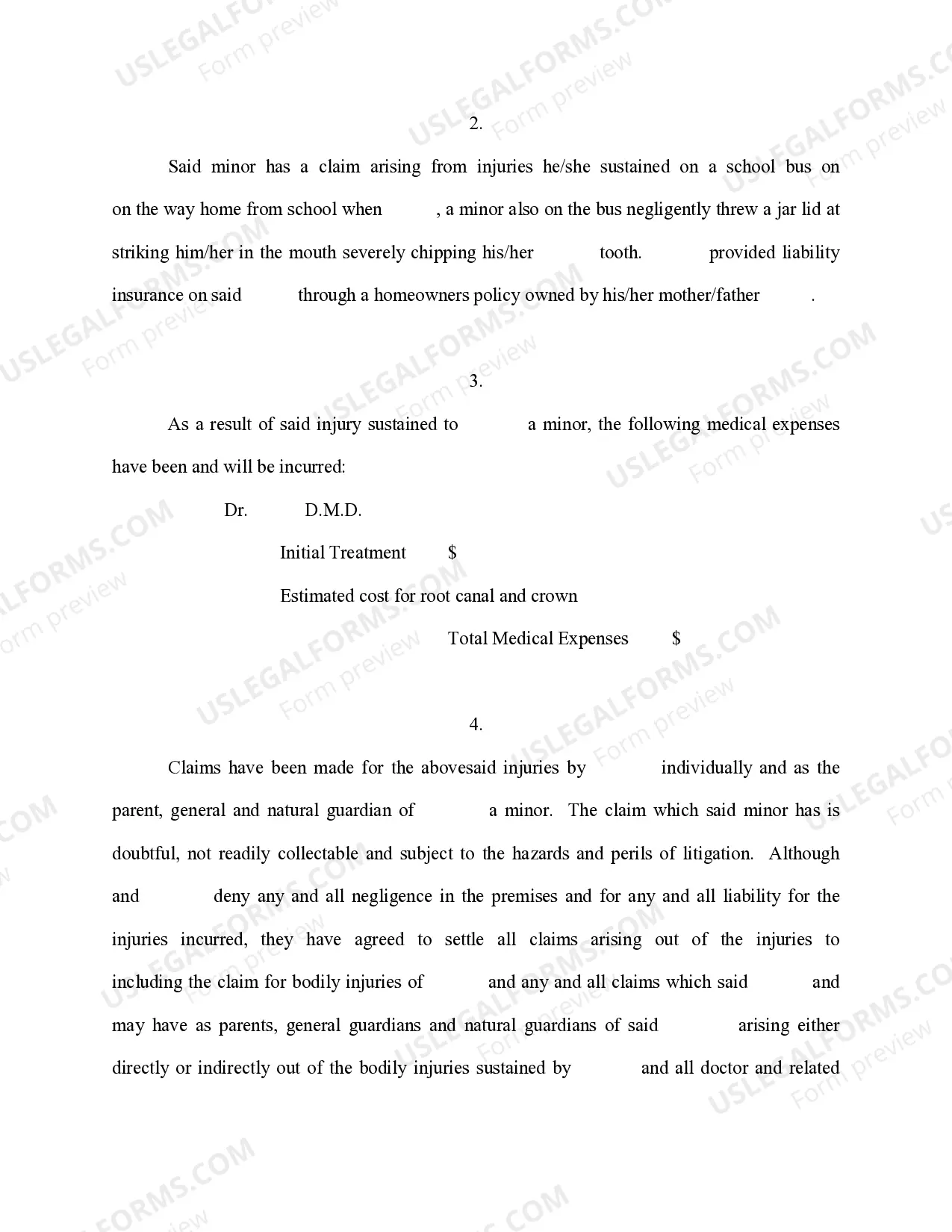 Preview Petition for Authority to Settle Doubtful Claim, With Joinder - School Bus Injury