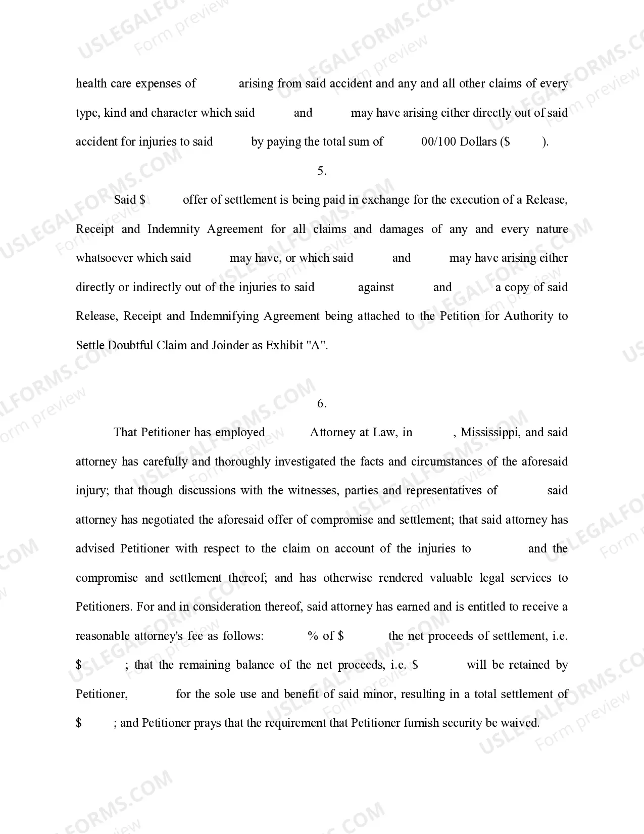 Preview Petition for Authority to Settle Doubtful Claim, With Joinder - School Bus Injury