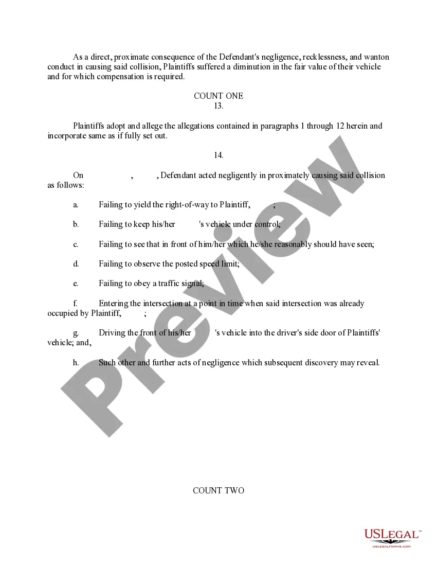 Preview Complaint (with pregnant plaintiff involved in accident)