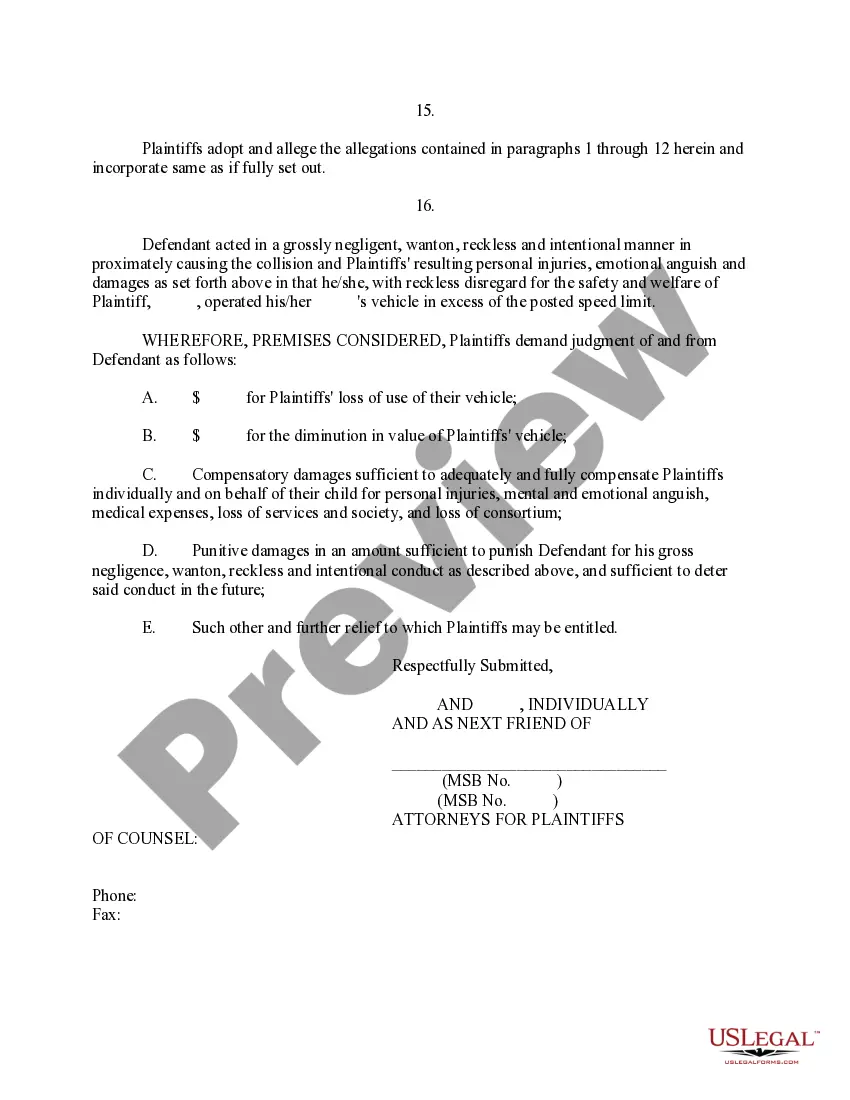 Preview Complaint (with pregnant plaintiff involved in accident)