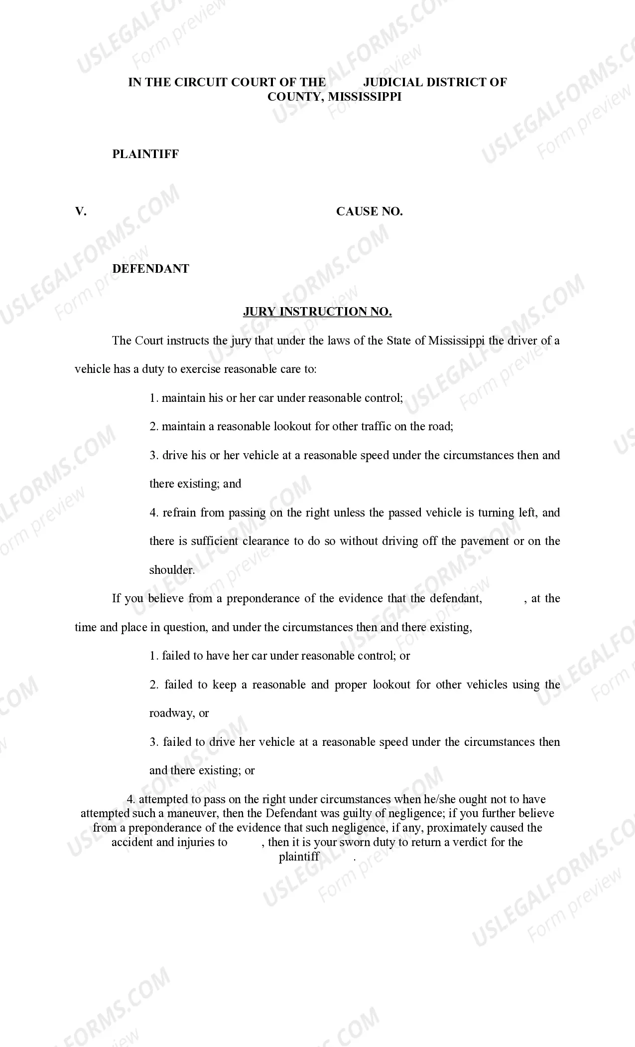 Preview Plaintiff's Jury Instructions - Auto Accident