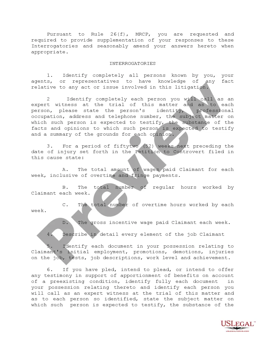 Get Claimant's Interrogatories Propounded to Employer and Carrier Preview Claimant's Interrogatories Propounded to Employer and Carrier