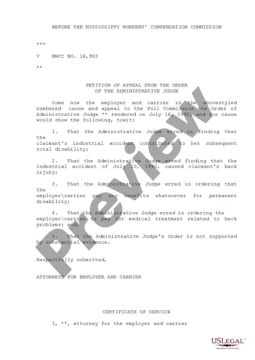 Preview Petition of Appeal from Administrative Judge