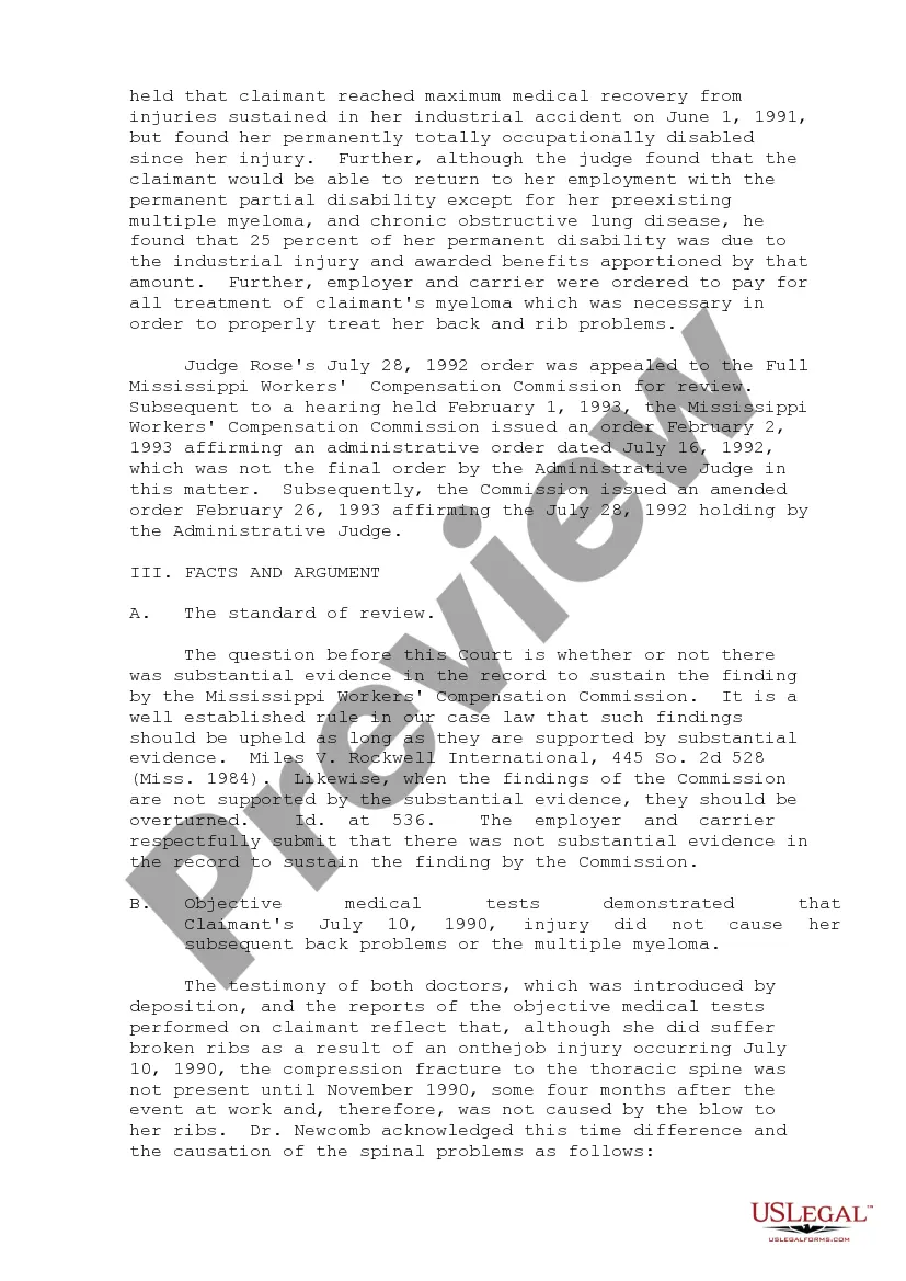 Preview Brief of Appellant - Employer and Carrier