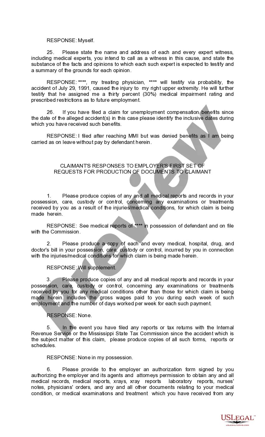 Preview Claimant's Answers to First Set of Interrogatories and Requests for Production of Documents