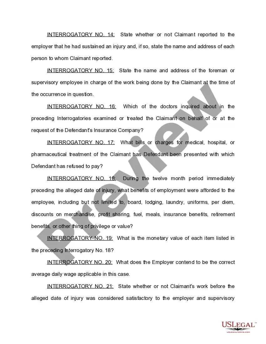 Get Claimant's First Set of Interrogatories to Employer and Carrier Preview Claimant's First Set of Interrogatories to Employer and Carrier