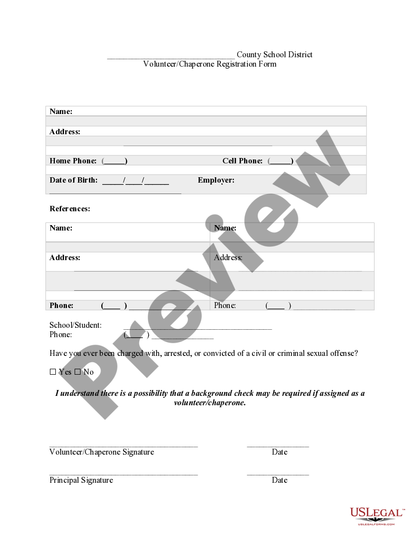 Volunteer Chaperone Registration Form Mississippi US Legal Forms