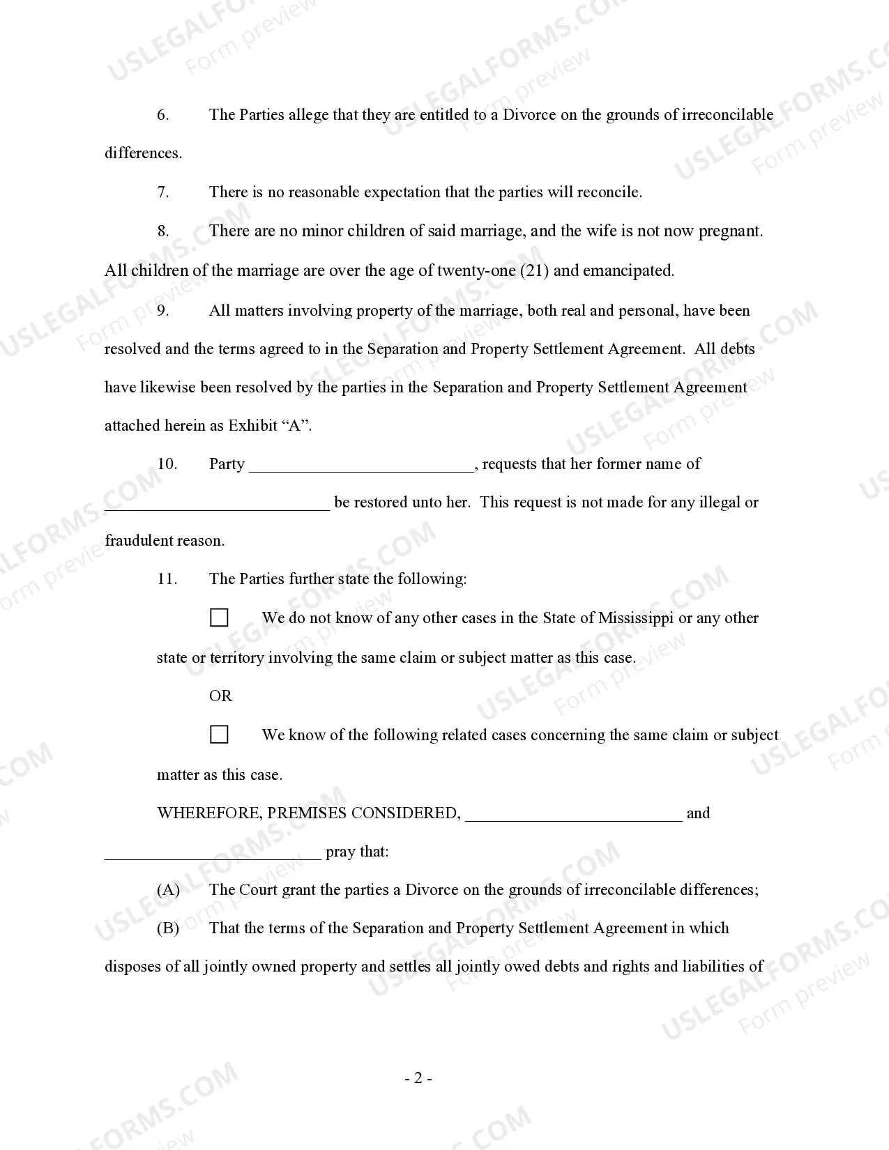 Preview Joint Complaint for Divorce - Adult Children