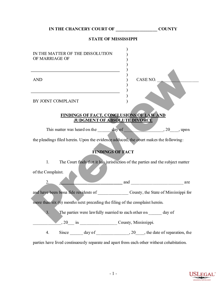 Mississippi Final Judgment of Absolute Divorce Ms Divorce Form US
