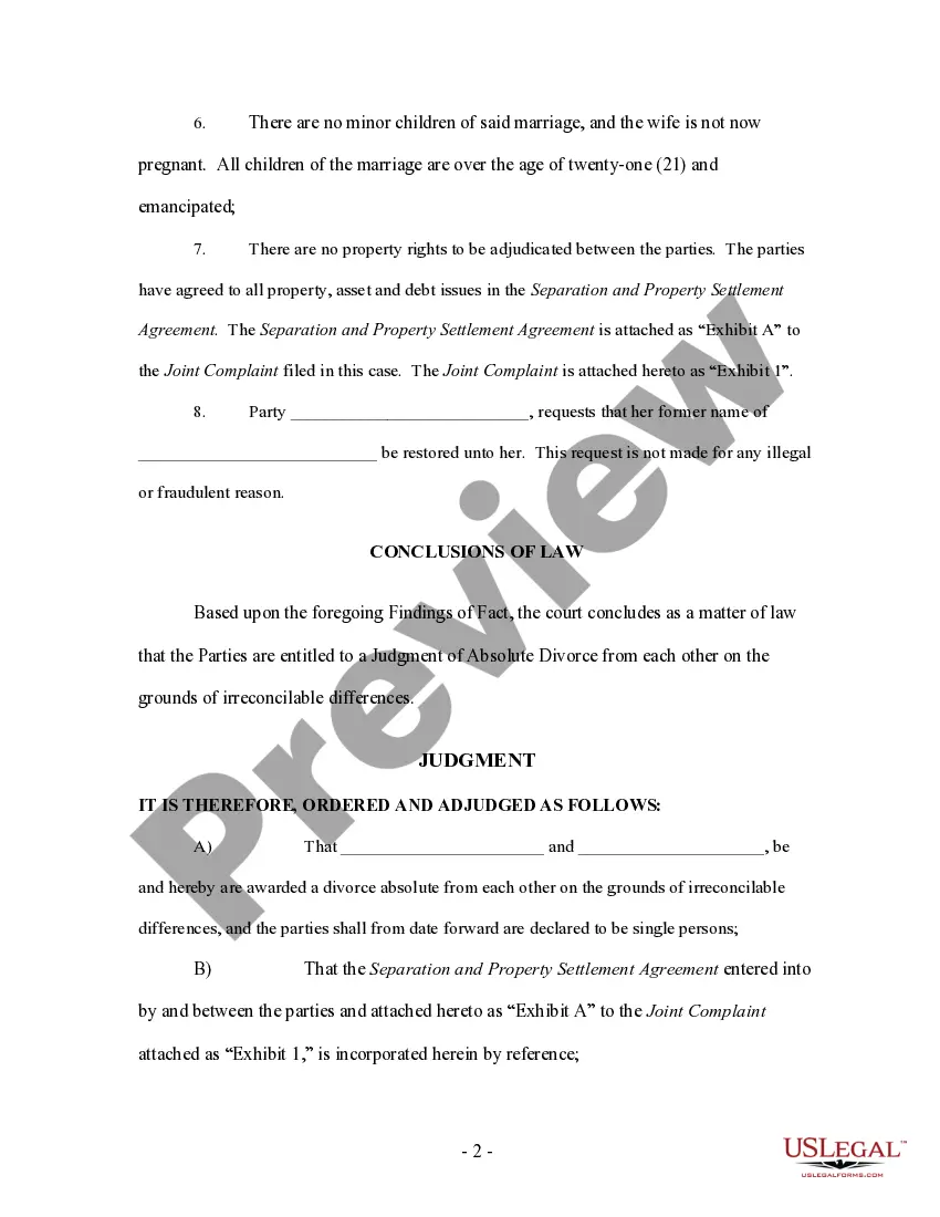 Preview Final Judgment of Absolute Divorce - Adult Children