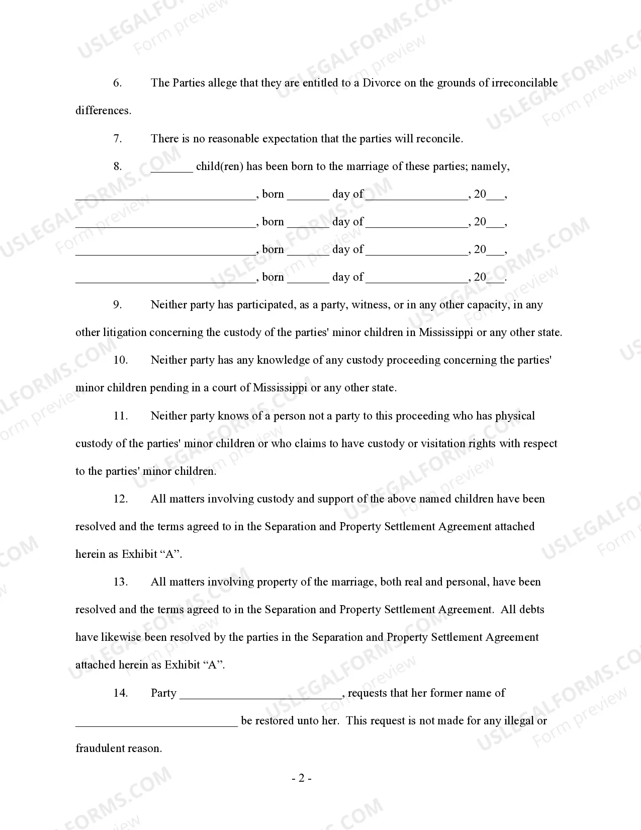 Preview Joint Complaint for Divorce - Minor Children