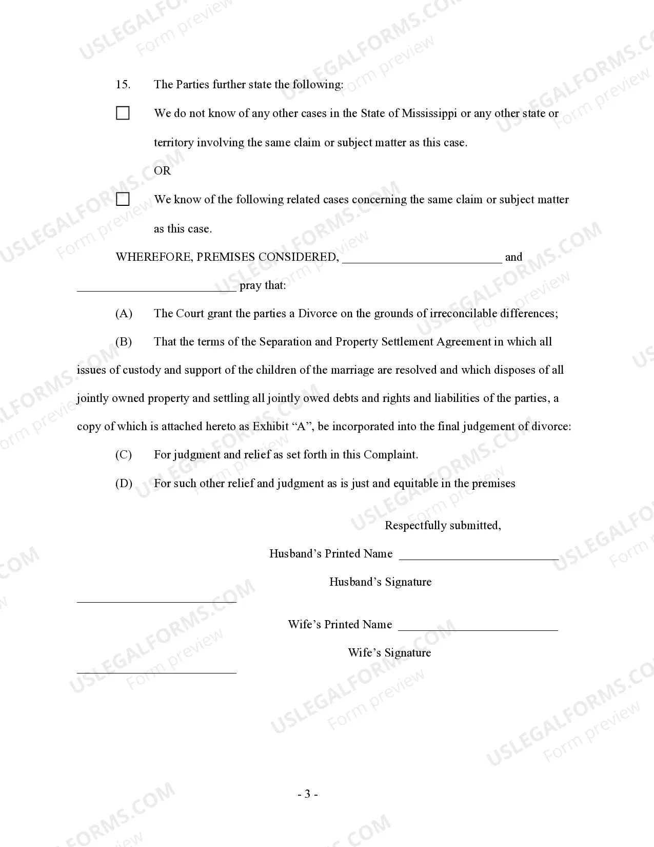 Preview Joint Complaint for Divorce - Minor Children