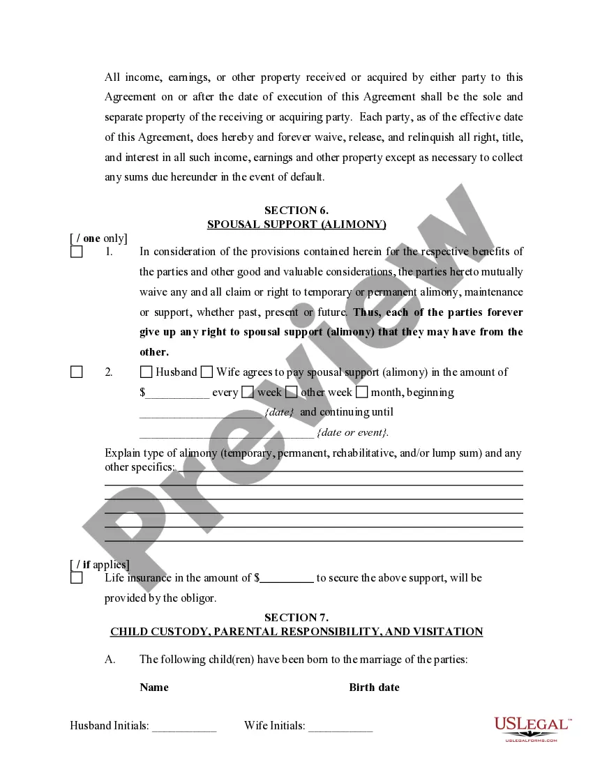 Preview Separation and Property Settlement Agreement - Minor Children