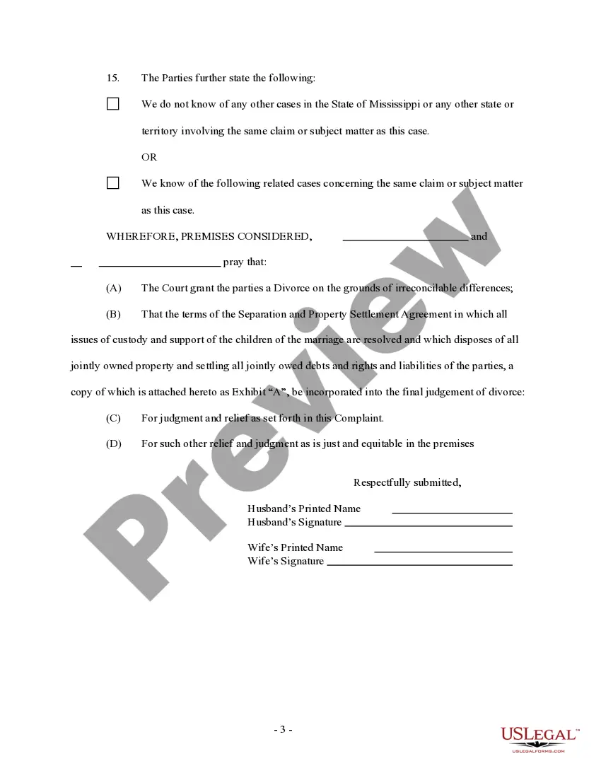 Preview Joint Complaint for Absolute Divorce