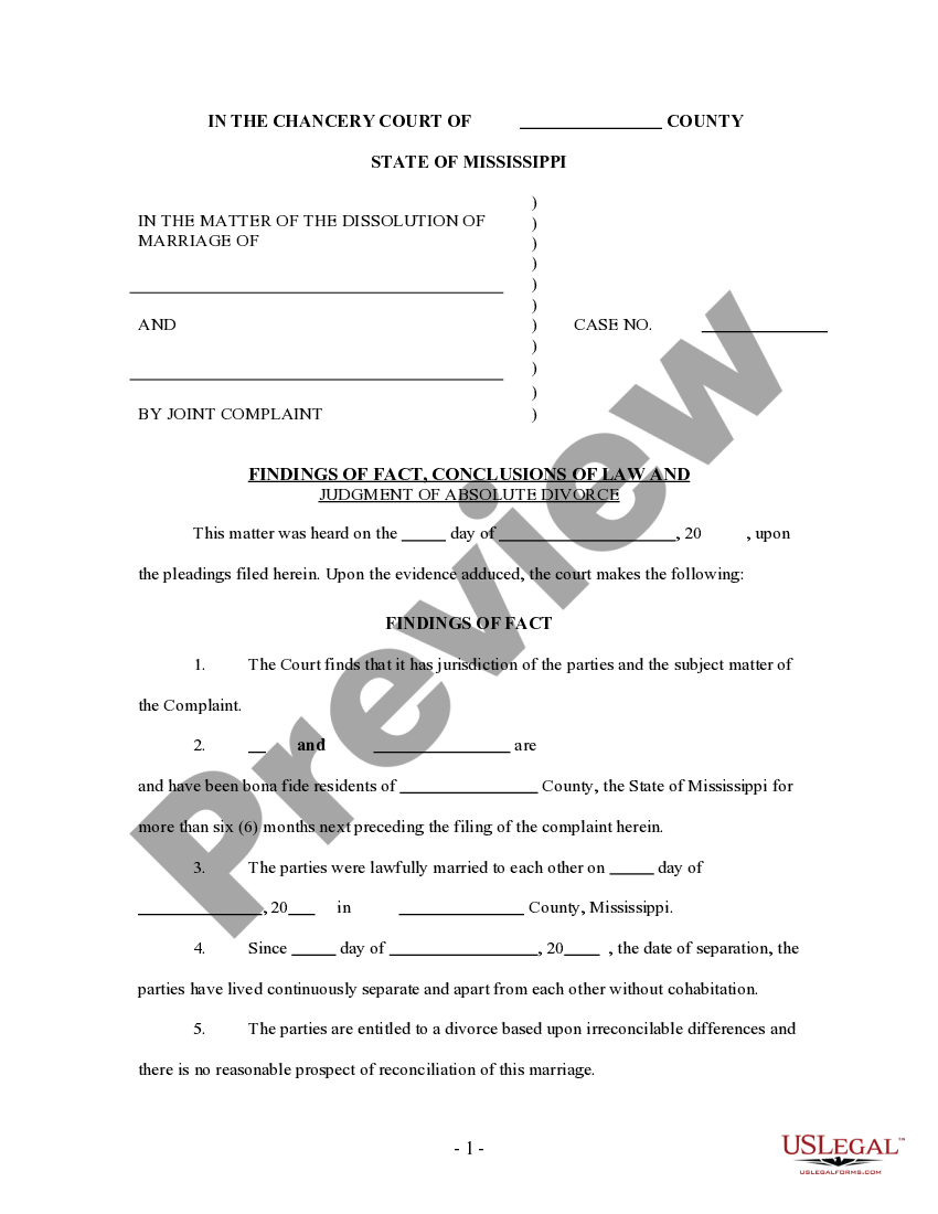 Mississippi Final Judgment of Absolute Divorce - Judgement Of Divorce ...