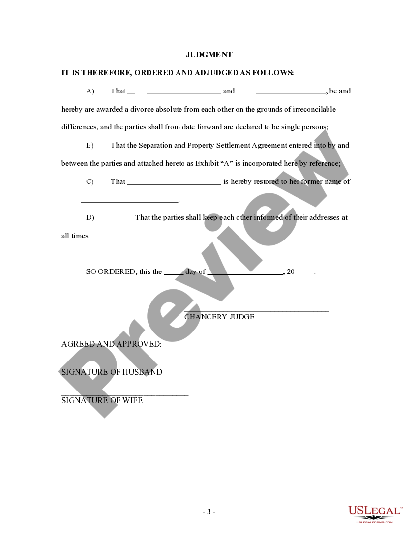 Mississippi Final Judgment of Absolute Divorce - Judgement Of Divorce ...