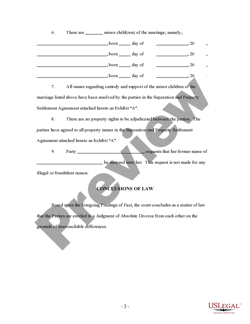 Get Final Judgment of Absolute Divorce - Minor Children Preview Final Judgment of Absolute Divorce - Minor Children
