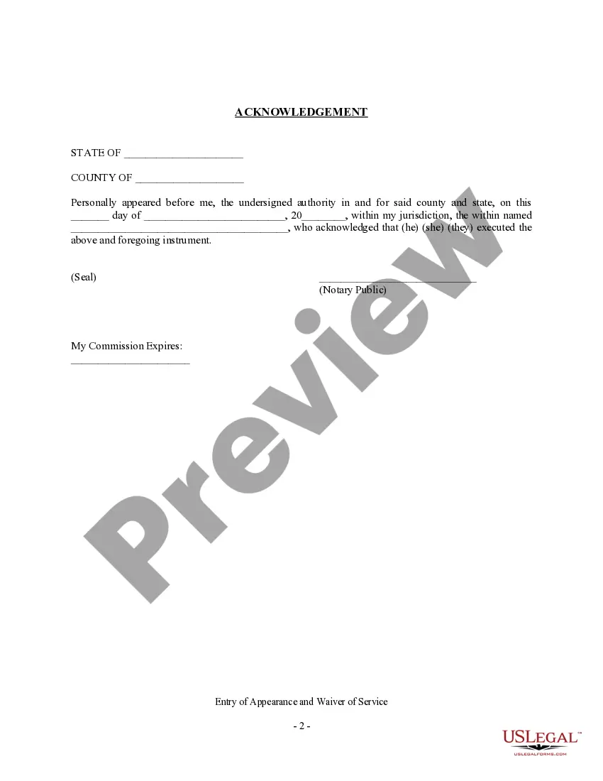 Preview Entry of Appearance and Waiver of Service