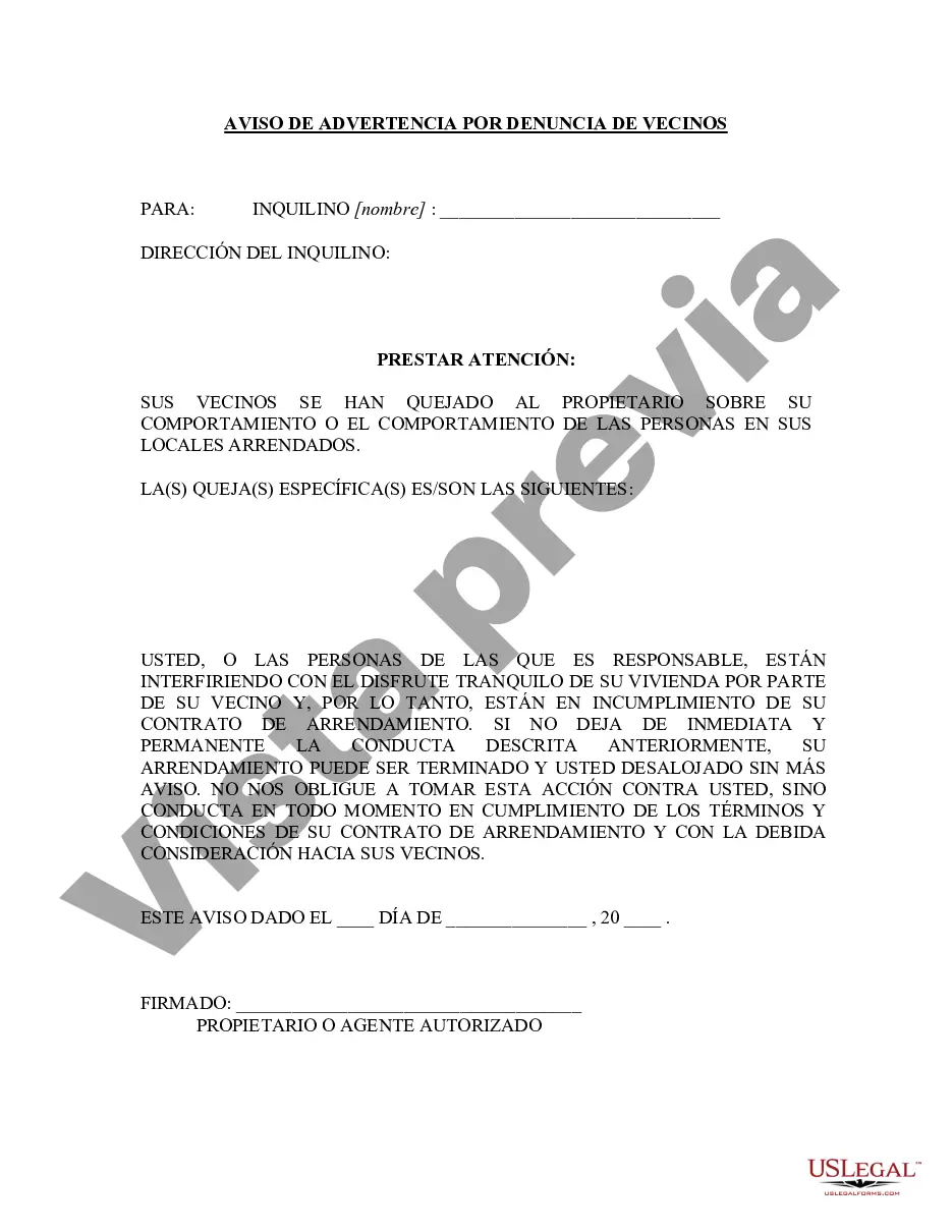 Preview Aviso de Advertencia por Denuncia de Vecinos