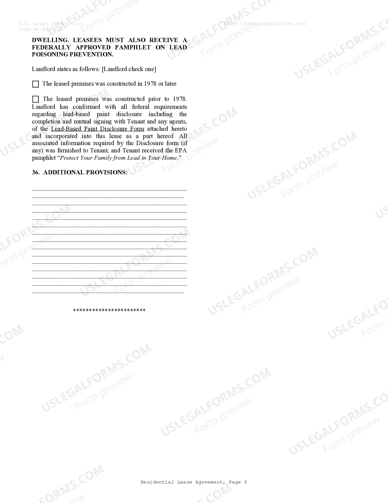 Preview Residential Lease or Rental Agreement for Month to Month