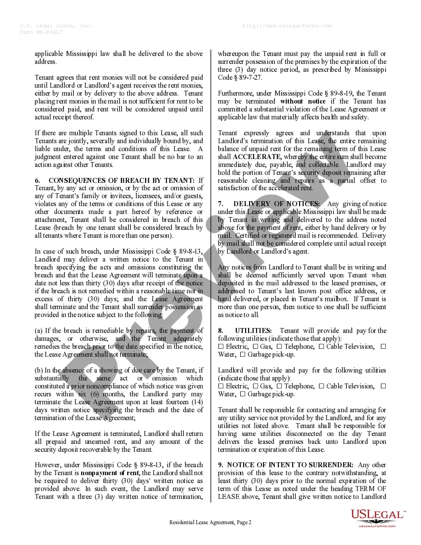 Preview Residential Rental Lease Agreement