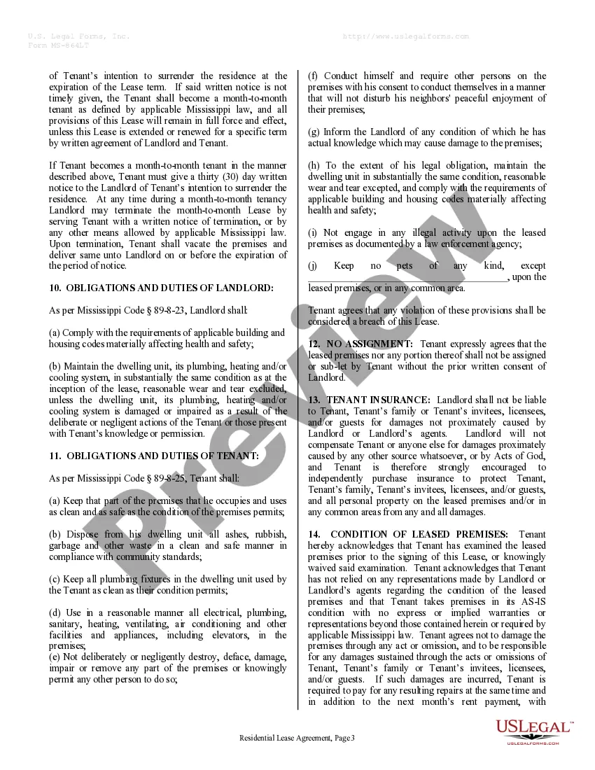 Preview Residential Rental Lease Agreement