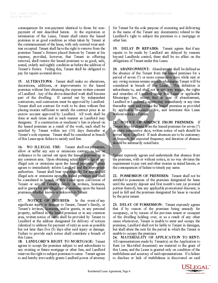 Preview Residential Rental Lease Agreement