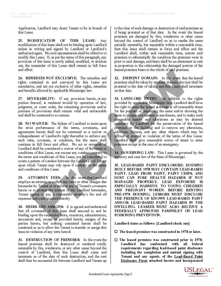 Preview Residential Rental Lease Agreement