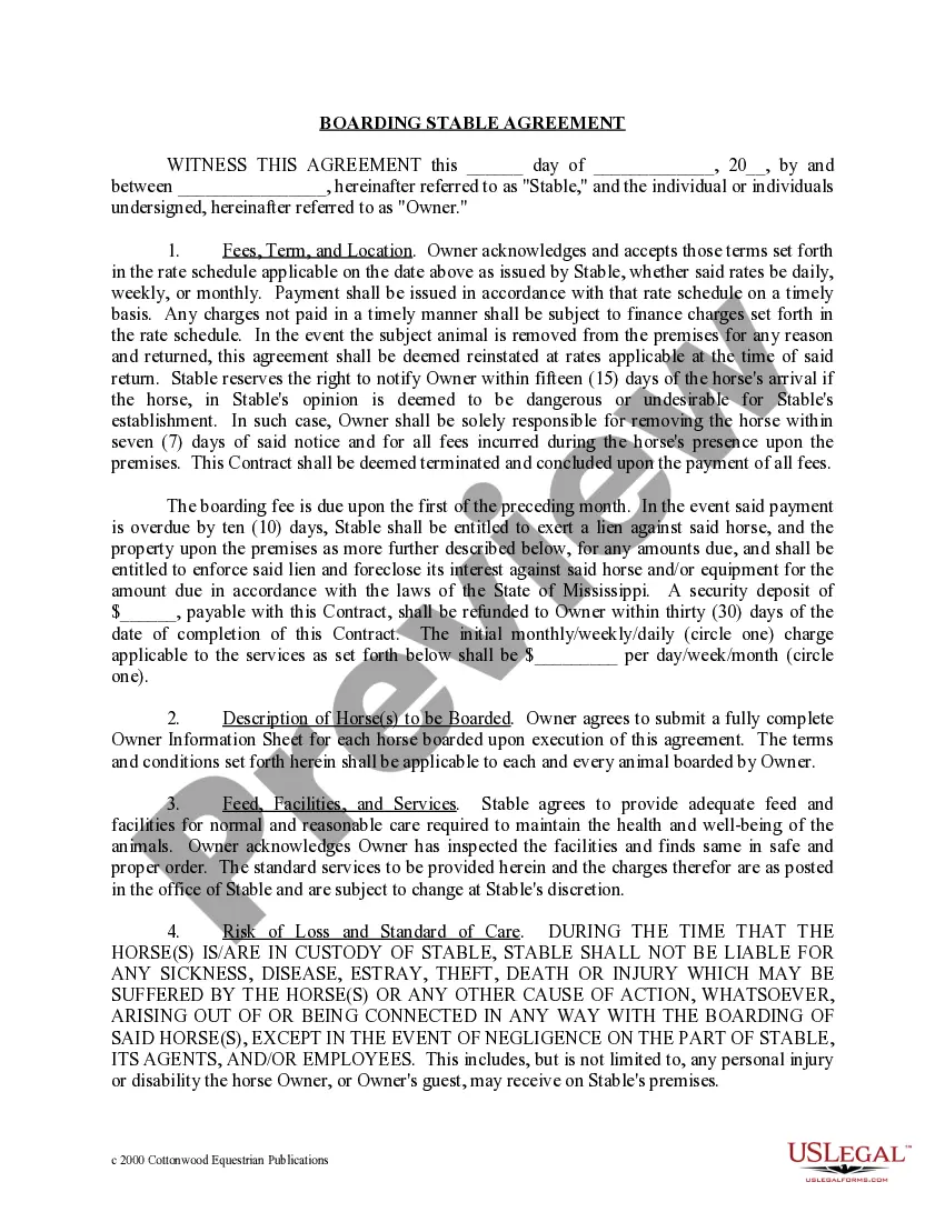 Preview Mississippi Horse Equine Forms Package