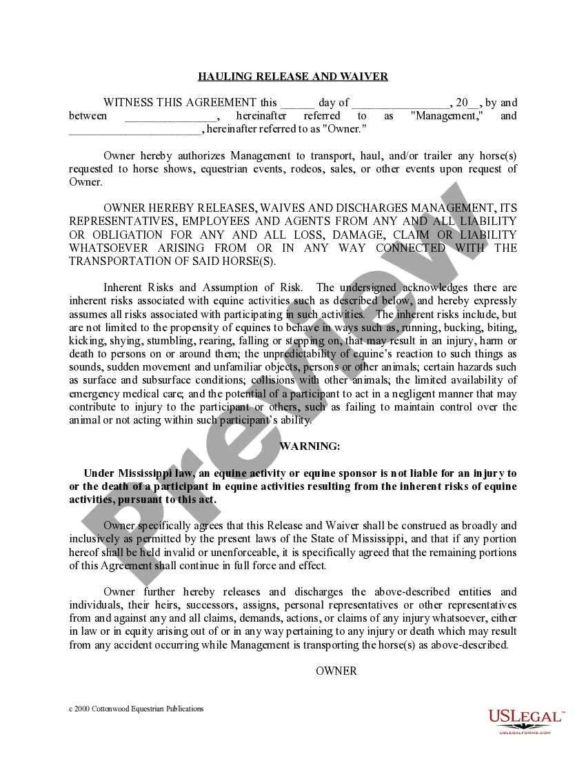 Preview Mississippi Horse Equine Forms Package