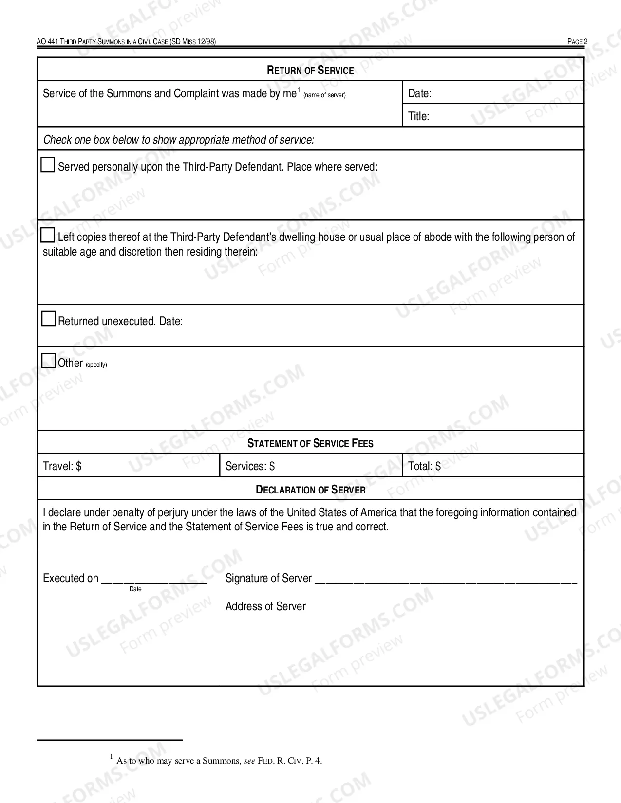Preview Third Party Summons in a Civil Action
