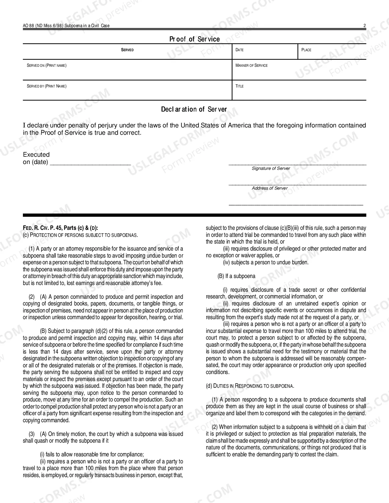 Preview Subpoena in a Civil Action