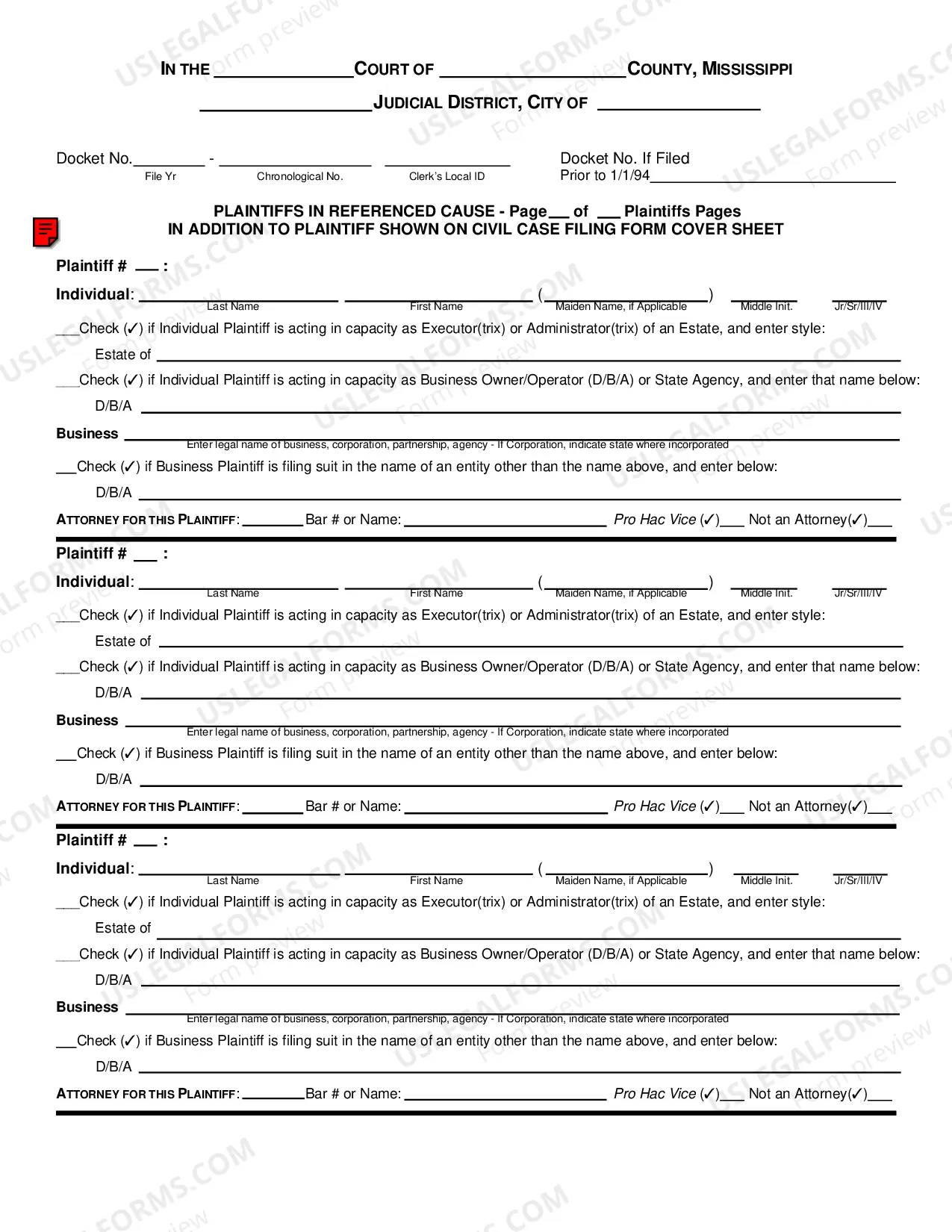 Preview Civil Cover Sheet