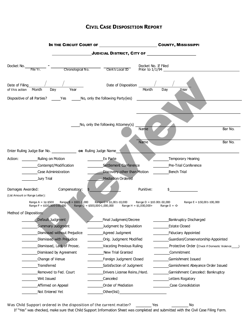 Mississippi Civil Case Disposition Report US Legal Forms